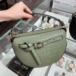 NWT Michael Kors Emilia Half Moon crossbody Bag Leather Army Green